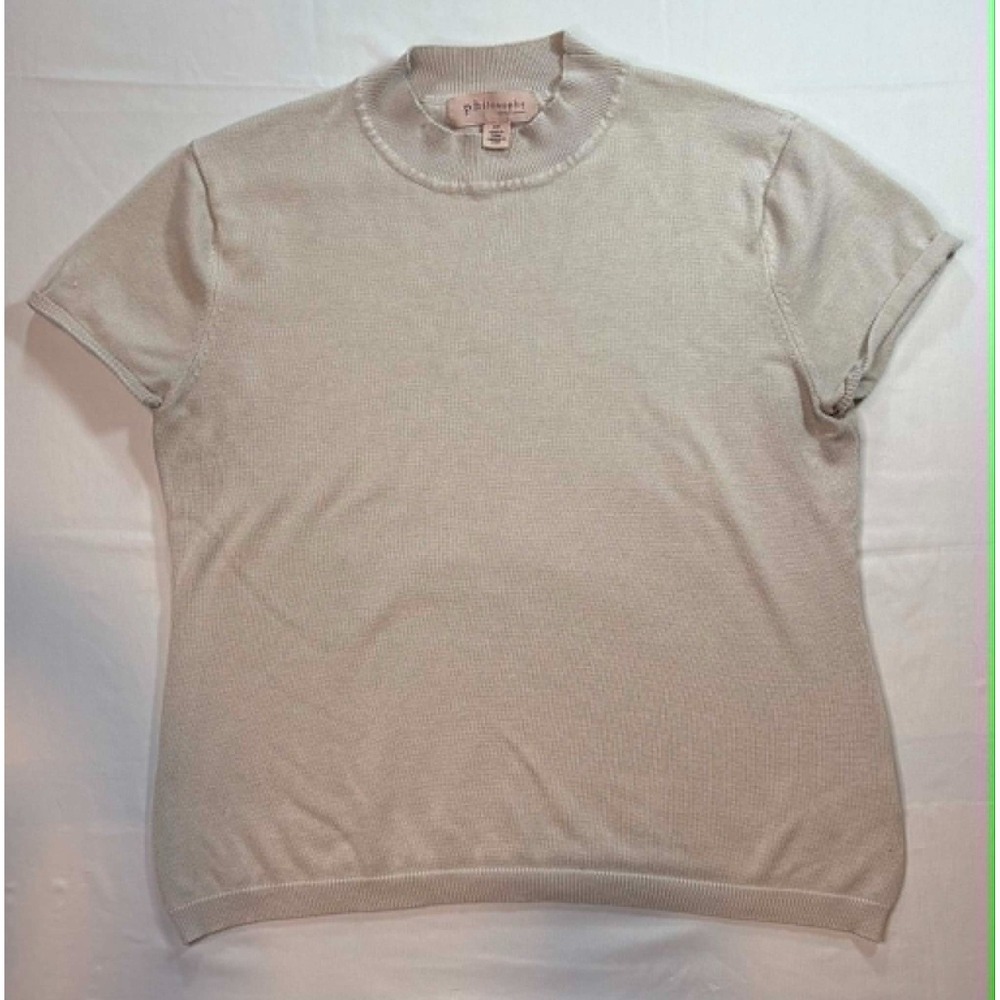 Philosophy Republic Clothing Women L Beige Mock Neck Short Sleeve Sweater Knit